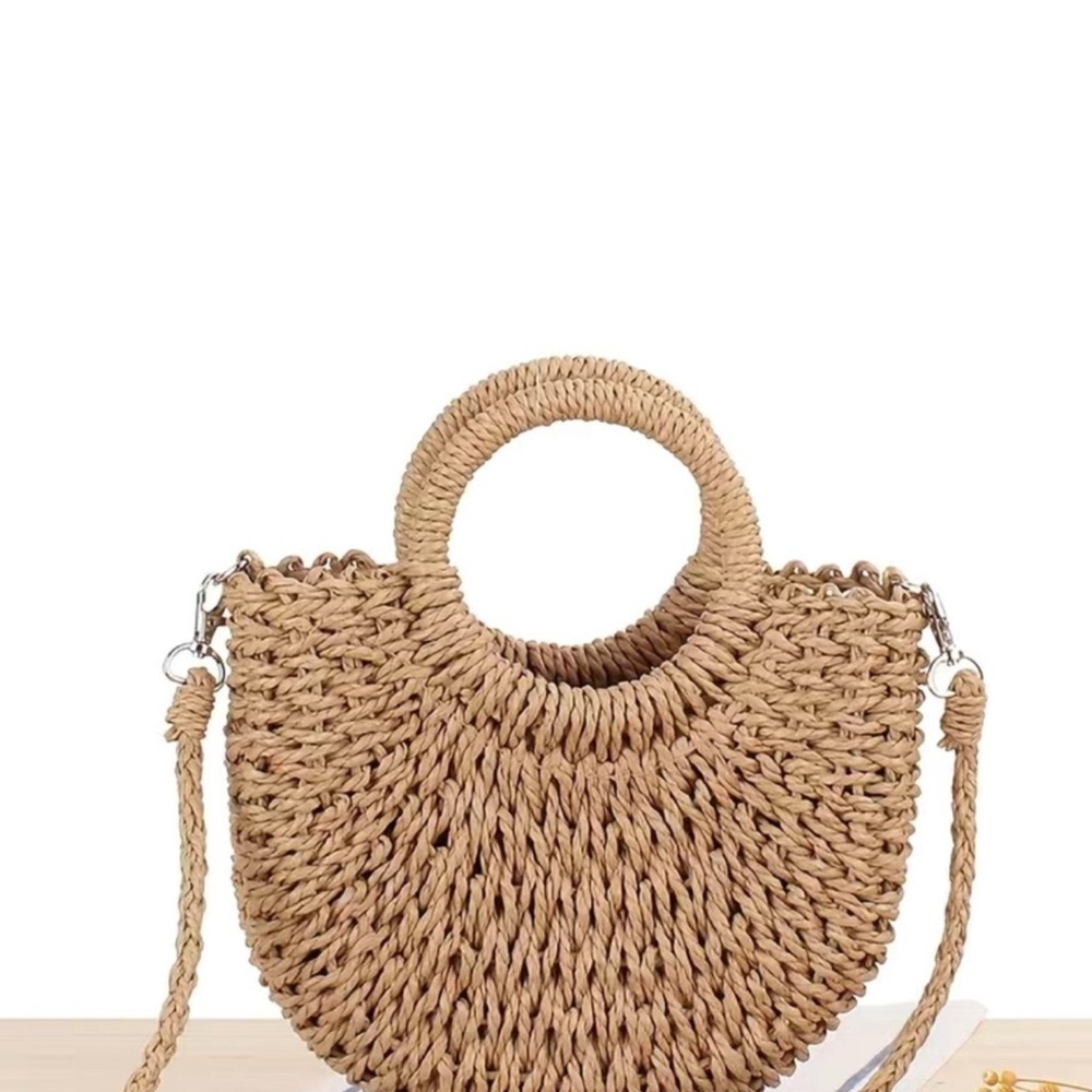 Tan Woven Crossbody Handbag